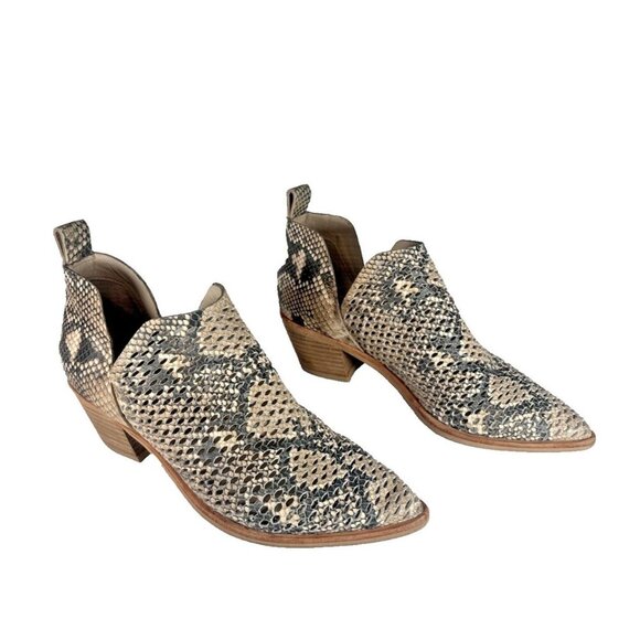 Dolce Vita Sher Beige Slip On Pointed Booties Snakeskin Block Heel Women's 7.5 - Picture 1 of 14